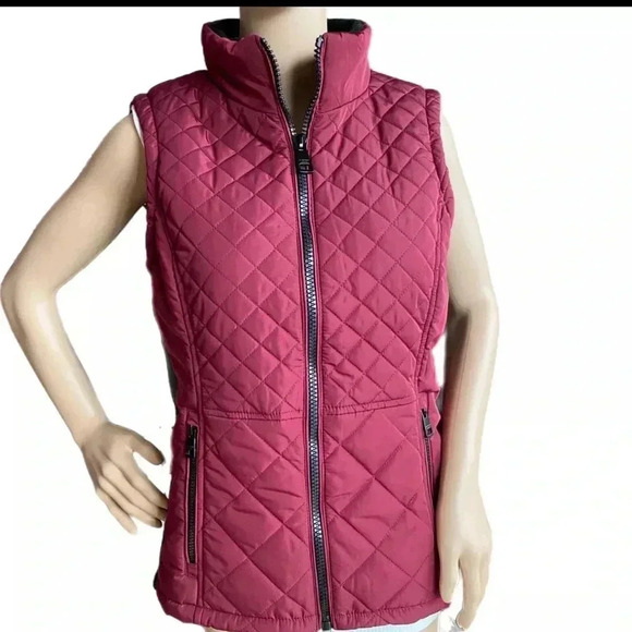 ANDREW MARC Ladies' Quilted Vest Size Small Red Beet Full Zip Sleeveless Jacket - Picture 5 of 12
